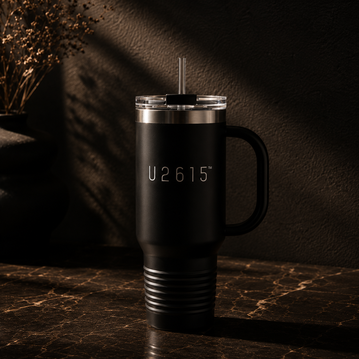 40oz Insulated Travel Mug — Matte Black Tumbler with Straw (U2615™)