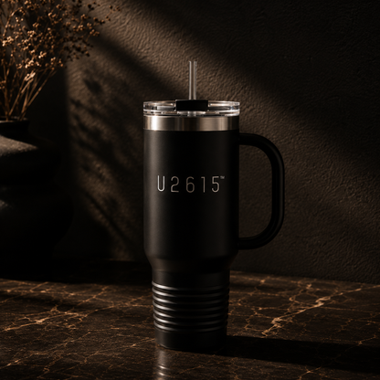 40oz Insulated Travel Mug — Matte Black Tumbler with Straw (U2615™)