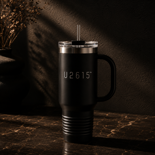 40oz Insulated Travel Mug — Matte Black Tumbler with Straw (U2615™)